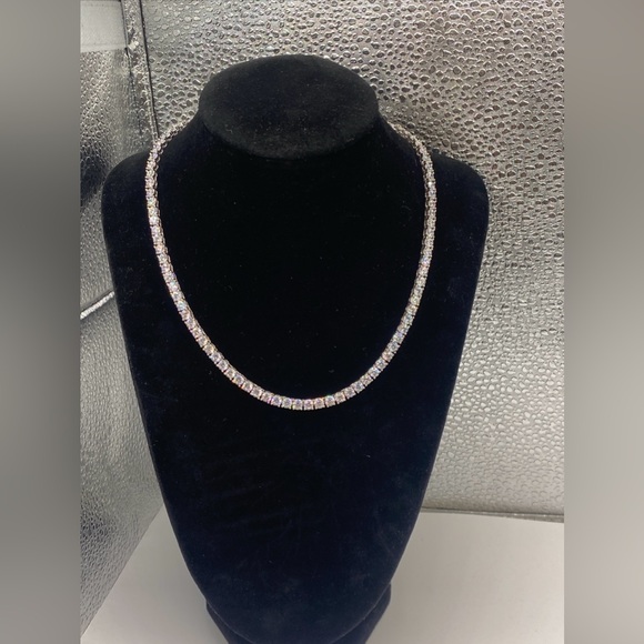 Moissanite Choker Necklace 16” Sterling Silver 925- 28.45 Grams - Picture 2 of 8